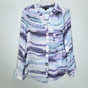 Zac & Rachel Lightweight Icy Blue & Purple Watercolor Stripe Blouse Size M